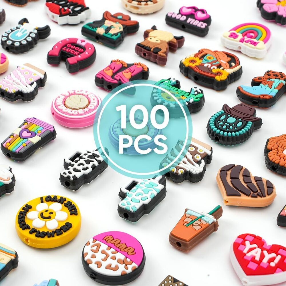 6306 100Pcs Silicone Focal Beads Bulk, Random Pattern Focal Beads for Pens